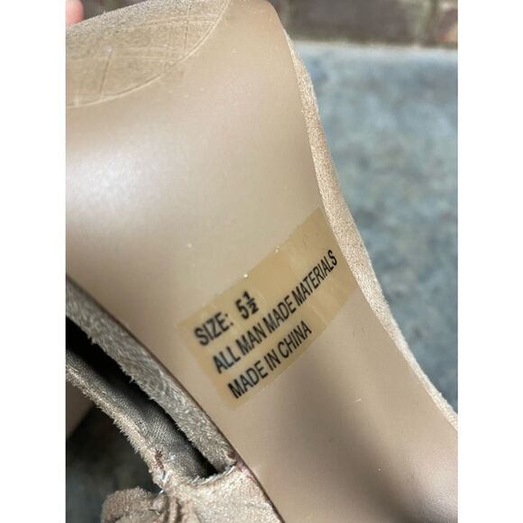 Qupid Nude Suede Studded Vertical Fringe Peep Toe Cutout Stiletto Bootie - Picture 9 of 10